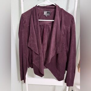 KUT from the Kloth Tayanita Plum Draped Suede-Look Open Jacket